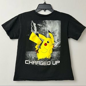 Nintendo Pokemon Pikachu Charged Up Graphic Tee T-Shirt black size XL 14/16